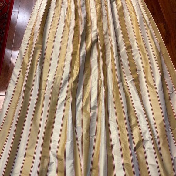 2 Custom-made Striped Weighted Rod Pocket Dupioni Silk Curtains w Button Details - Picture 1 of 11